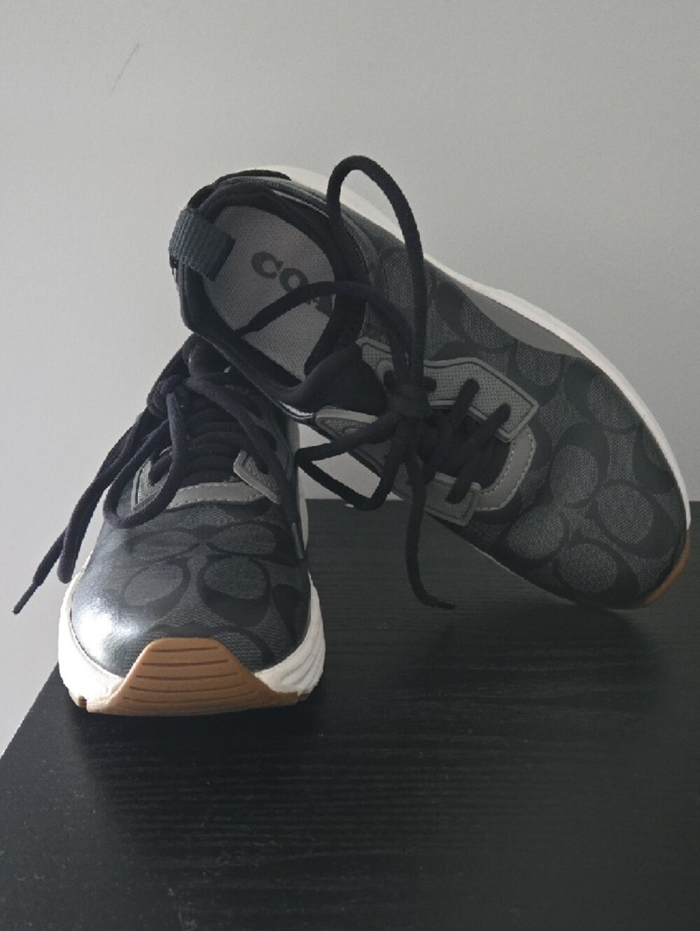 Coach Kids Black Signature Logo Lace-Up Sneakers - Picture 2 of 3